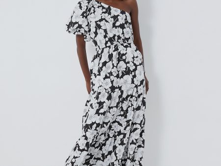 Black & White Floral One Shoulder Maureen Maxi Dress Online Sale