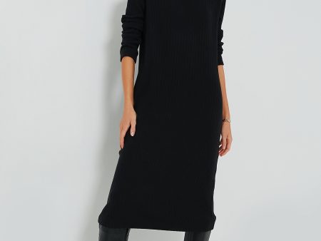 Black Sweater Rib Turtleneck Dress Cheap