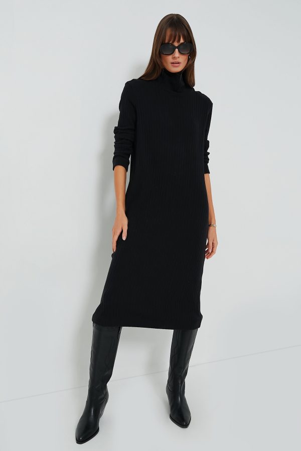 Black Sweater Rib Turtleneck Dress Cheap