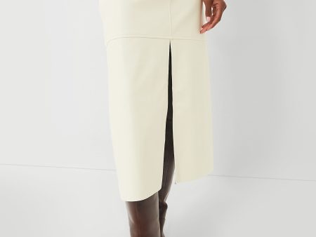 Ecru Vegan Leather Midi Skirt on Sale