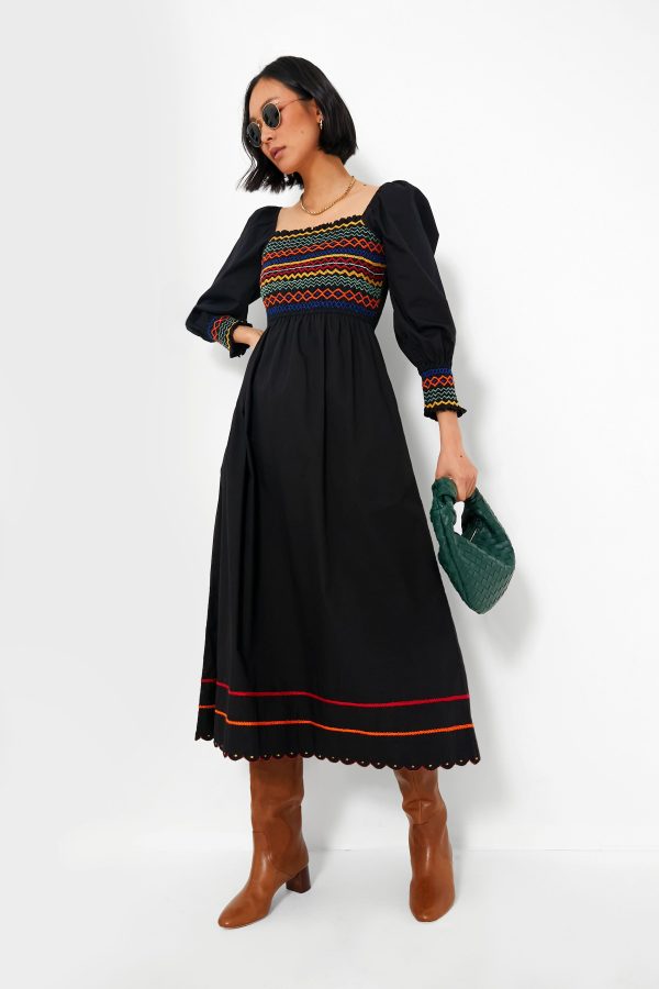 Black Autumn Smocking Cindy Dress For Sale