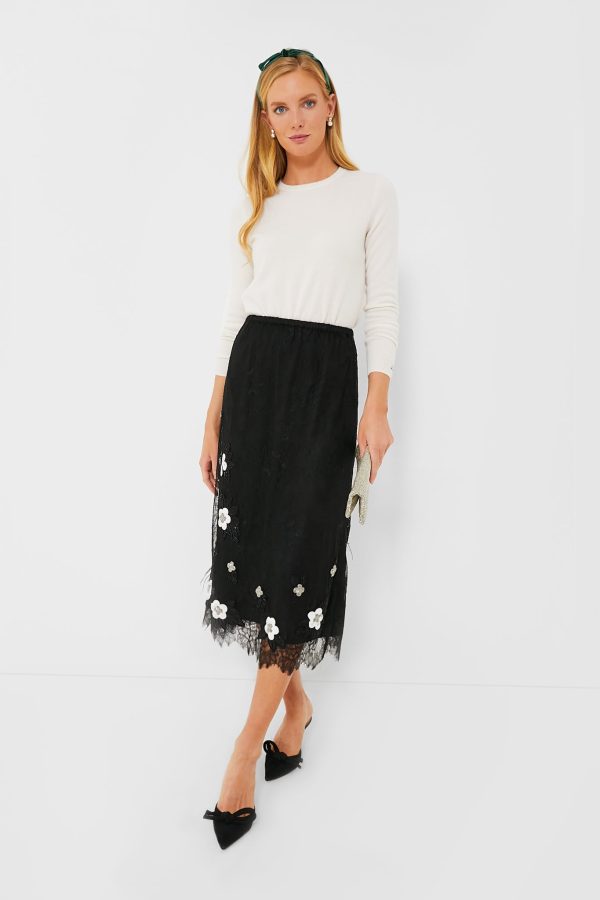 Black Bethany Lace Midi Skirt on Sale