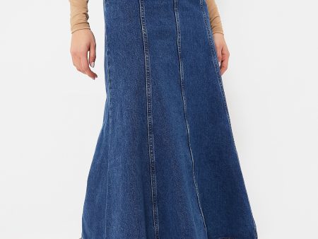 Dark Wash Denim Midi Skirt Hot on Sale