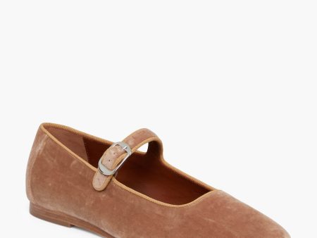 Beige Velvet Mary Jane Flats For Discount