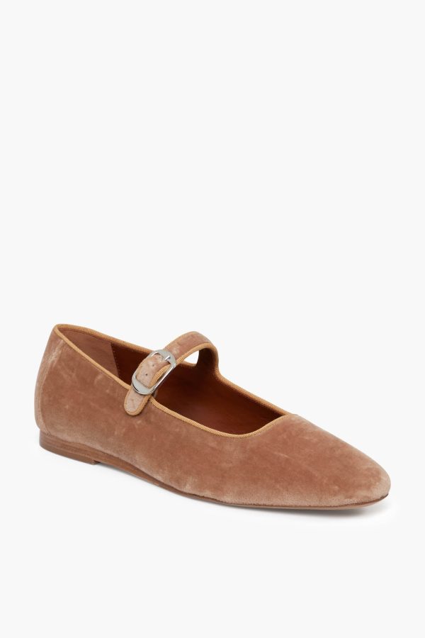 Beige Velvet Mary Jane Flats For Discount