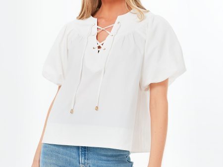 White Tie Front Robbie Top For Cheap