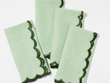 Fern and Olive Embroidered Linen Napkins Set of 4 Online Sale