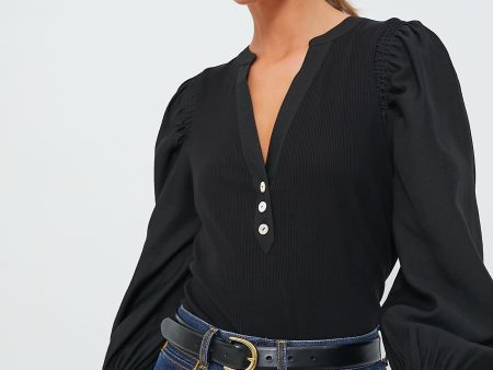 Black Long Sleeve Livia Puff Sleeve Top Cheap