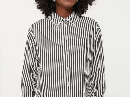 Black and French Cream Acrobat Stripe Embellished Shirt Cheap