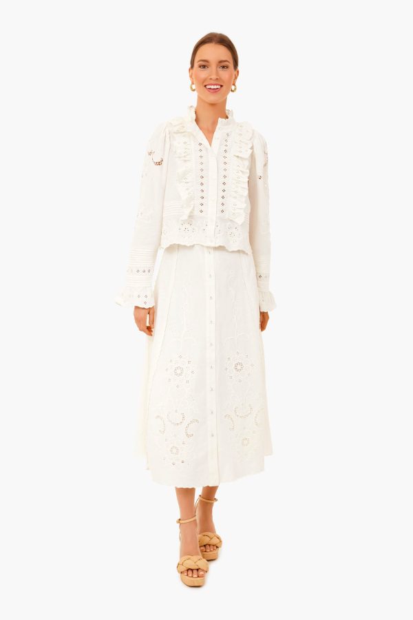 White Kiara Embroidered Button-Down Skirt Online