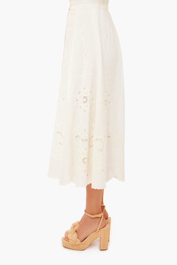 White Kiara Embroidered Button-Down Skirt Online