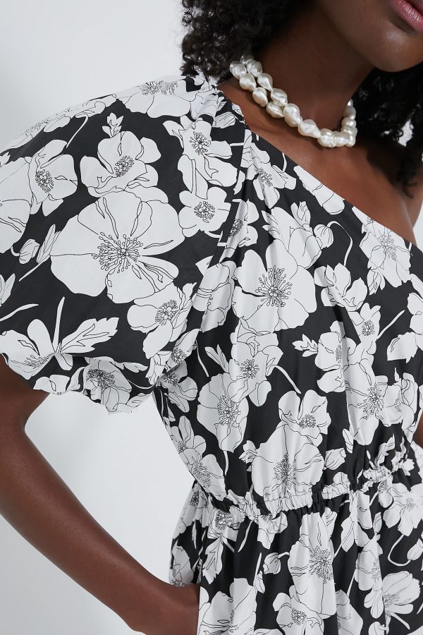 Black & White Floral One Shoulder Maureen Maxi Dress Online Sale