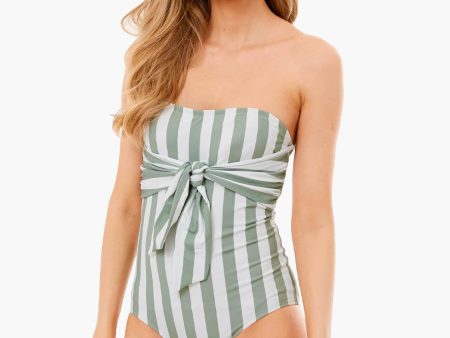 Sage Olive And White Tie Front Strapless One Piece Online Sale