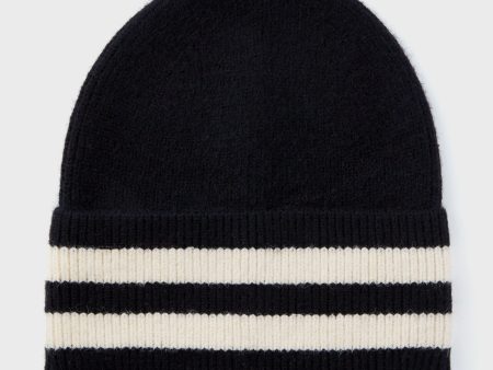 Black Solid Stripe Beanie Fashion