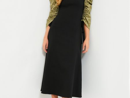 Black Juliet Maxi Dress with Green Printed Sleeves Fashion