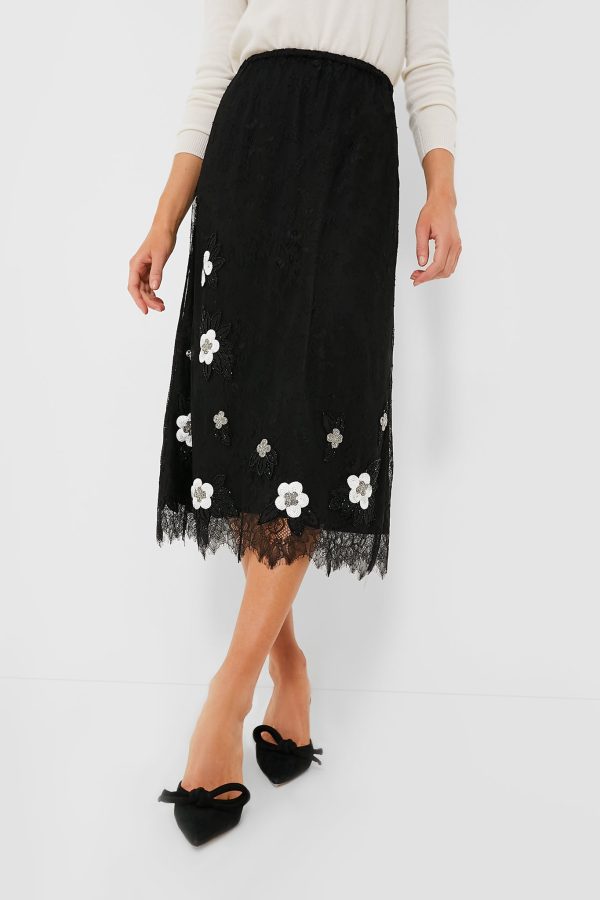 Black Bethany Lace Midi Skirt on Sale