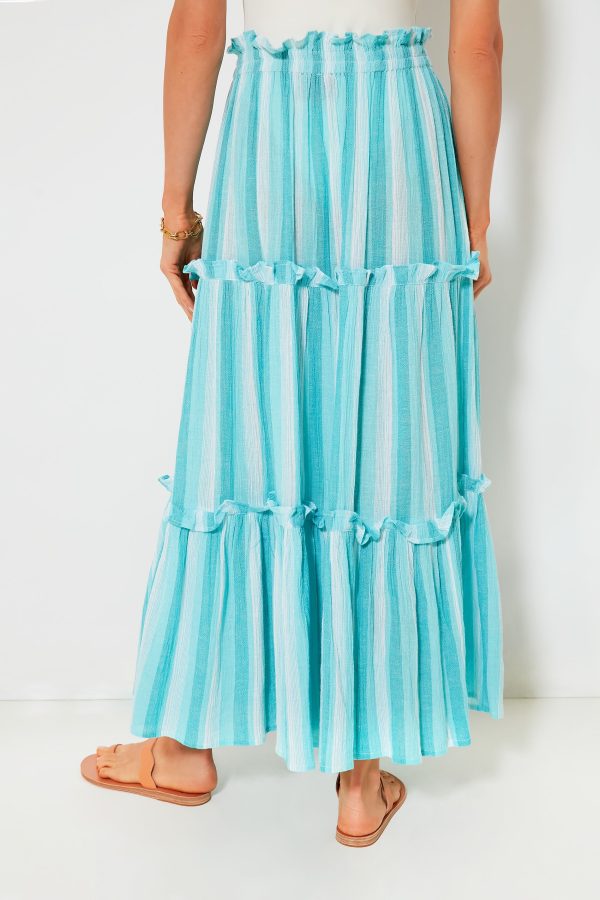 Aquamarine Stripe Gauze Prado Skirt For Sale