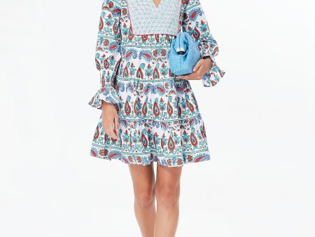 Teal and Seagrass Block Print Kenzo Dress For Discount