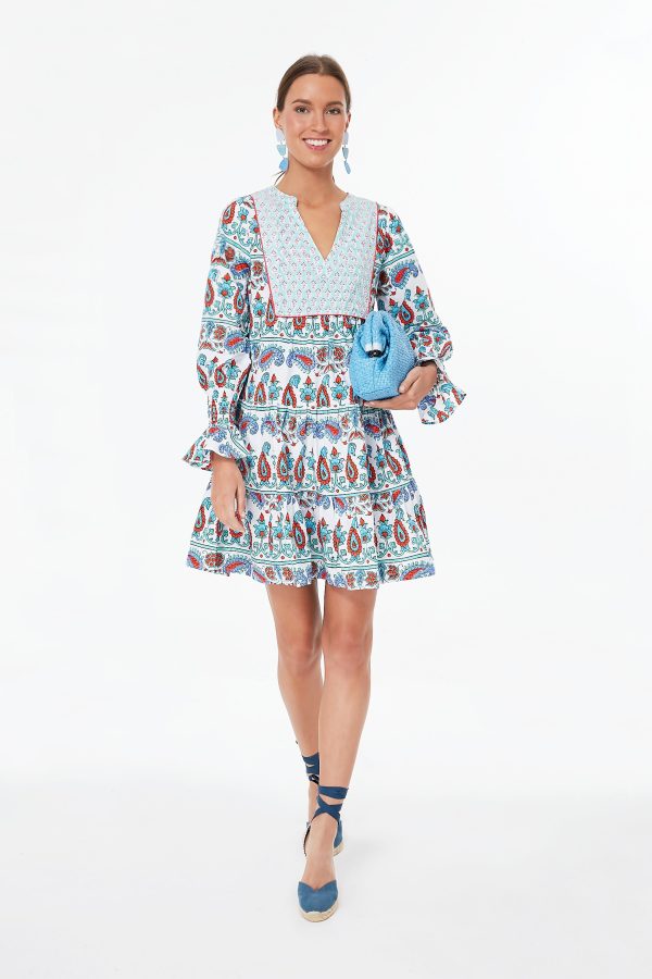 Teal and Seagrass Block Print Kenzo Dress For Discount