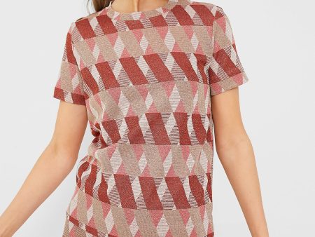 Rust Geometric Lurex Knit T-Shirt Discount