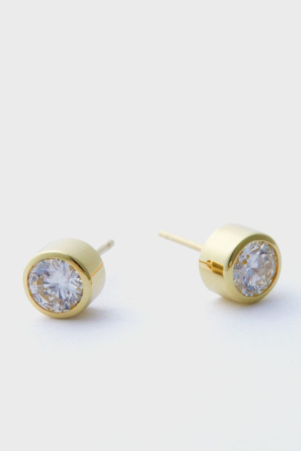 14k Gold Diamond Bezel Stud Earrings Hot on Sale