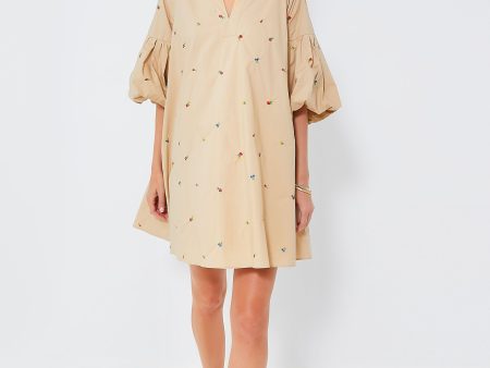 Tan Embroidered Brewster Mini Dress Discount