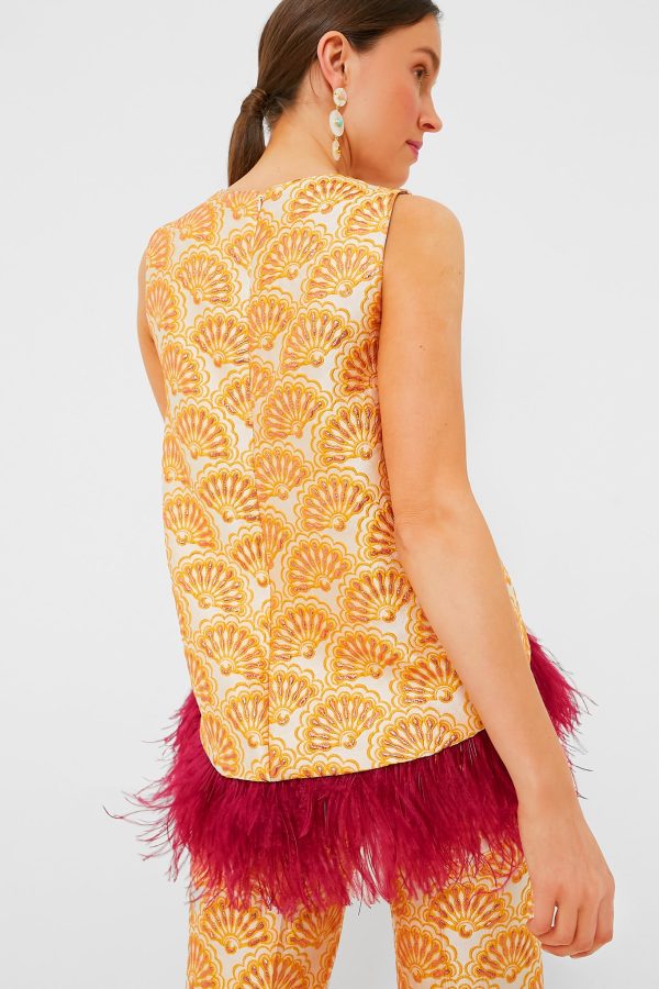 Jacquard Fans La Scala Top with Feathers Hot on Sale