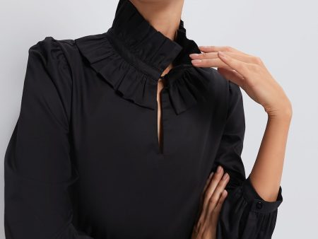 Black Ruffle Neck Bouvier Blouse on Sale