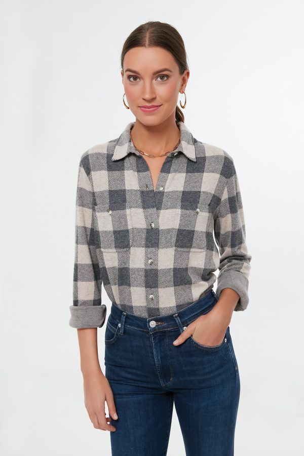 Tan Charcoal Buffalo Check Legend Sweater Shirt on Sale