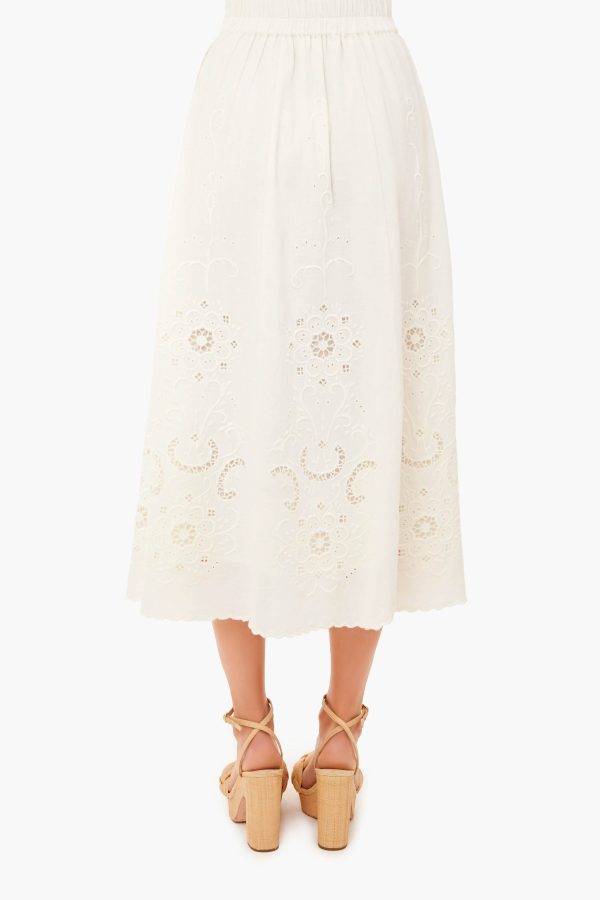 White Kiara Embroidered Button-Down Skirt Online