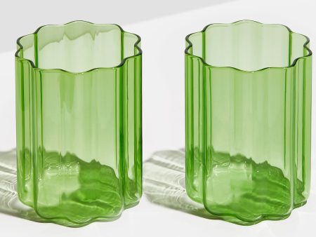 Green Wave Glasses (Set of 2) For Discount