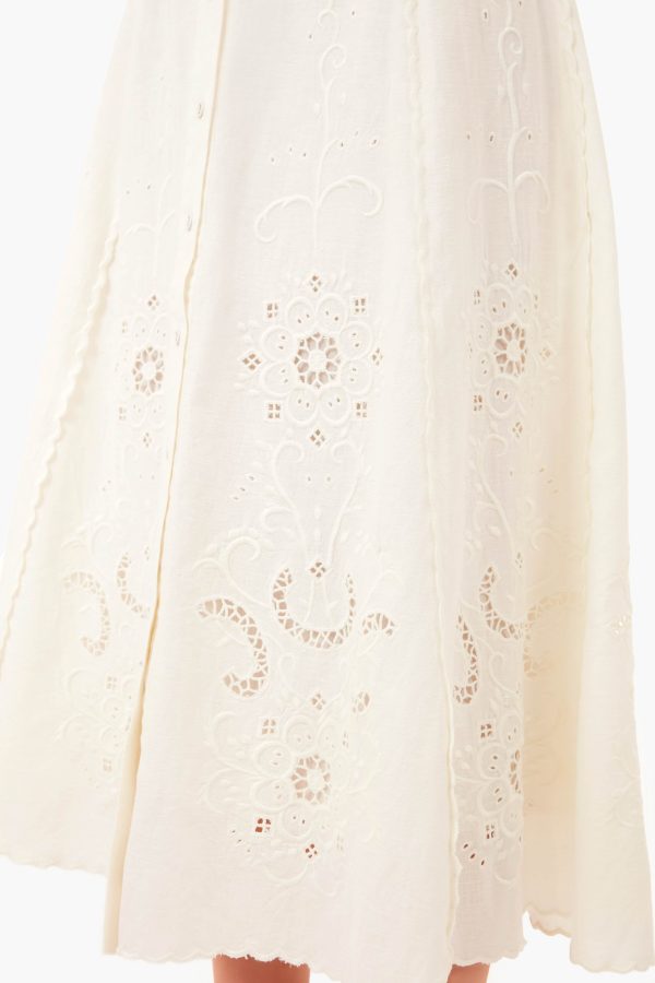 White Kiara Embroidered Button-Down Skirt Online