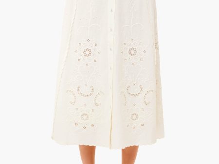 White Kiara Embroidered Button-Down Skirt Online