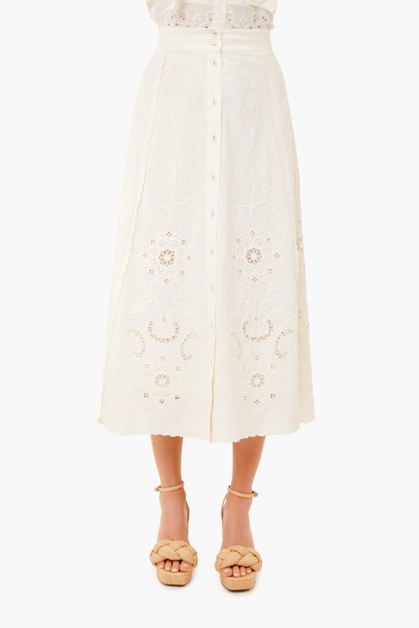 White Kiara Embroidered Button-Down Skirt Online