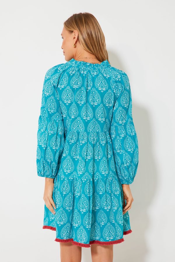 Tropical Teal Lantern Block Print Tie Neck Coverup Online