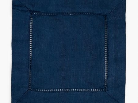 Navy Hemstitched Cocktail Napkin Discount