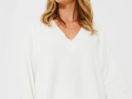 Ivory Recycled Boucle V-Neck Top Hot on Sale