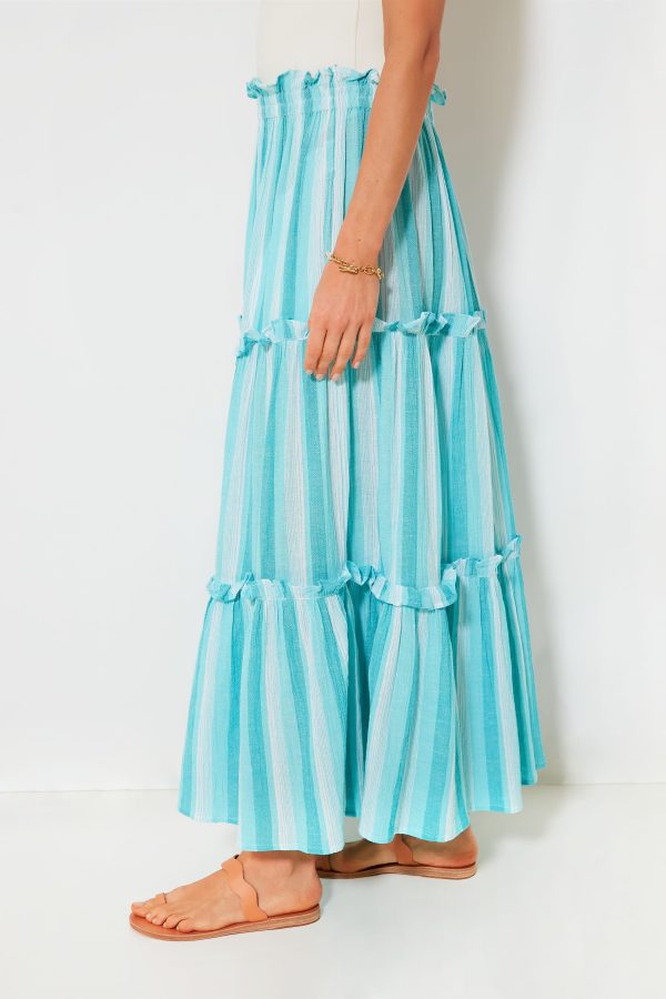 Aquamarine Stripe Gauze Prado Skirt For Sale