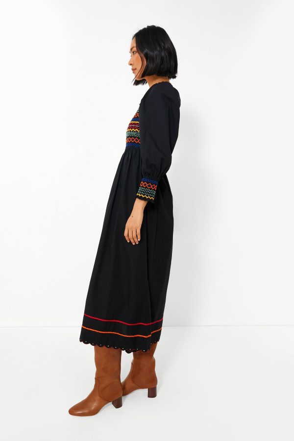 Black Autumn Smocking Cindy Dress For Sale