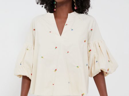 Tan Embroidered Blooms Blouse Fashion