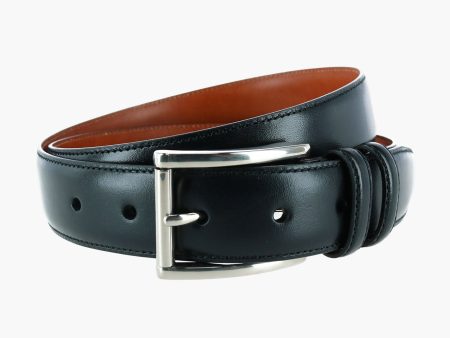 Black Lorenzo 32mm Dropped Edge Leather Belt For Sale