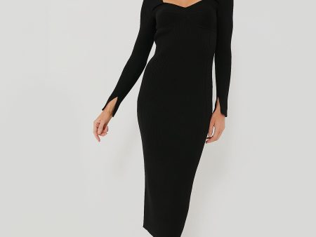 Black Long Sleeve Sculpted Midi Dress For Discount