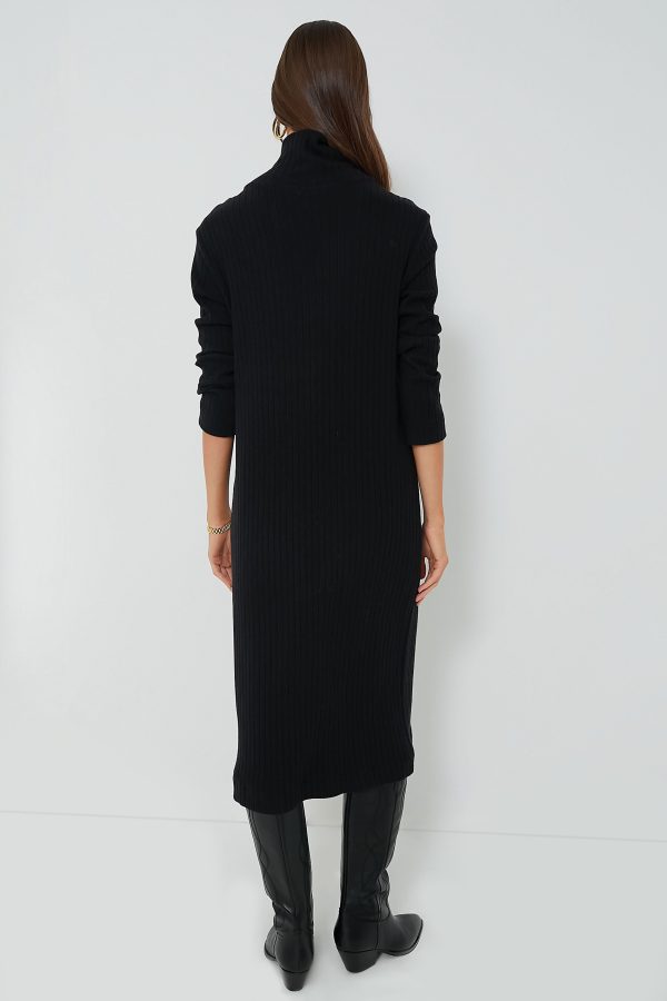 Black Sweater Rib Turtleneck Dress Cheap