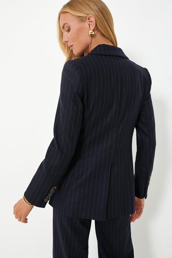 Navy Pinstripe Ellette Dickey Jacket For Discount