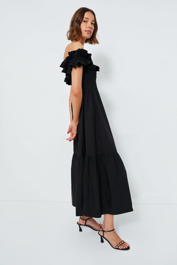 Black Cotton Poplin Long Smock Dress Hot on Sale