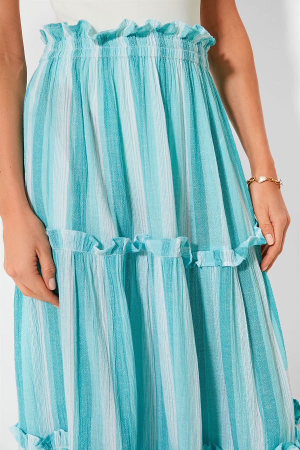 Aquamarine Stripe Gauze Prado Skirt For Sale