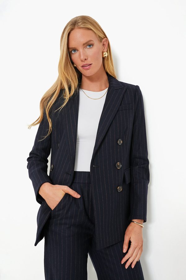 Navy Pinstripe Ellette Dickey Jacket For Discount