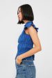 Blue Greir Pleating Flutter Sleeve Top Sale