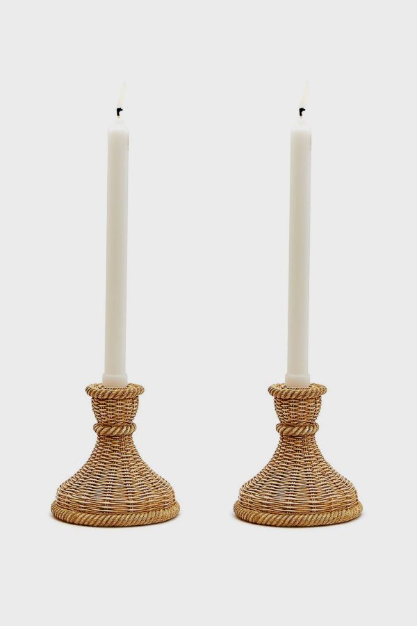 Basket Weave Pattern Set of 2 Candle Holders on Sale