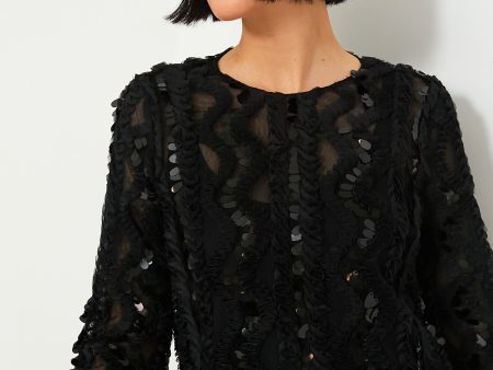 Black Sheer Sequined Long Sleeve Sutton Blouse Online now